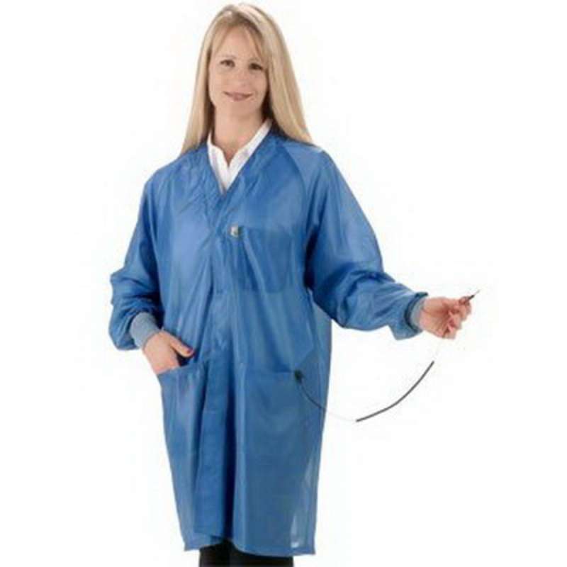 ESD-Safe Hallmark Style Coat in IVX-400 Fabric with Cuffs, Nasa Blue, 3X-Large, 43" Long